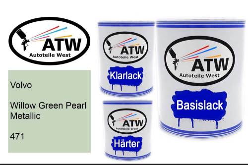 Volvo, Willow Green Pearl Metallic, 471: 1L Lackdose + 1L Klarlack + 500ml Härter - Set, von ATW Autoteile West.